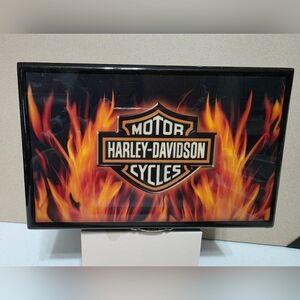 Harley-Davidson Black Logo with Orange and Yellow Flames Metal Plaque